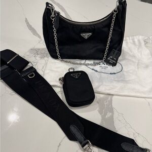 Prada Re-Edition 2005 Black Nylon Chain/Strap Shoulder Bag